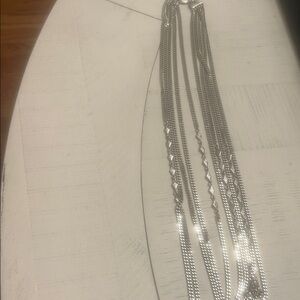 MONET Signed Silver Tone Multichain Modernist Designer Necklace Vintage 1980's